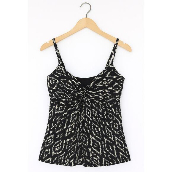 Miraclesuit Labyrinth Knot Tankini Top Black White Ikat Print Women Size 16 Swim - Picture 1 of 8